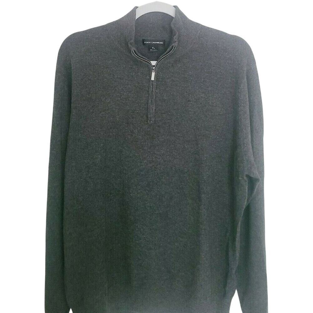 State Cashmere Half‎ Zip Mock Neck Pullover 100% Pure Cashmere Polo Sweater XL